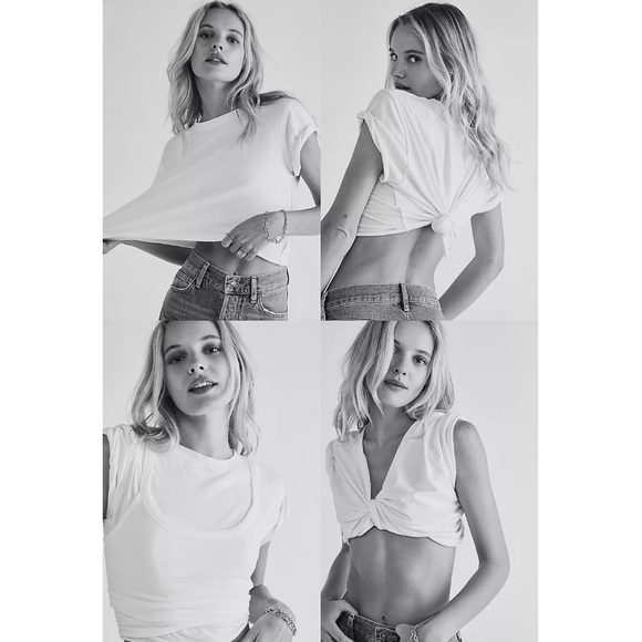 Free People We The Free The Perfect Tee Light Blue Casual Cotton Cropped Basic - Picture 3 of 11